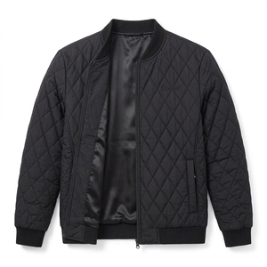 Blouson bomber matelassé pour homme, motif losanges noirs, veste décontractée d'hiver, style universitaire zippé, vêtement d'extérieur, logo personnalisé, grandes tailles - Product Image 1