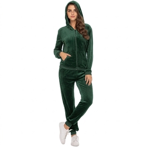 Wholesale Women's <b>Velour</b> <b>Tracksuit</b> Set 2 Piece Hooded Jogger Pants Lounge Sportswear Custom Logo Soft Casual Athletic Suit - Product Image 3