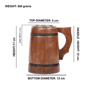 Jarra de Cerveza Artesanal de Madera Oscura con Inserto de Acero Inoxidable 304 |   Jarra de Cerveza Estilo Barril Vintage para Bar y Regalo para Padrinos de Boda - Product Image 2