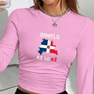 Camiseta de Manga Larga para Mujer con Diseño de Mapa de República Dominicana, Estilo Y2K, Tejida - Product Image 3