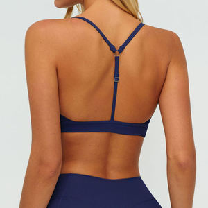 Women Mid Waist Sleeveless Deep V Neck Sports <b>Bra</b> Solid Color Seamless Breathable Activewear 1 Piece Front Logo Heat-Transfer - Product Image 6