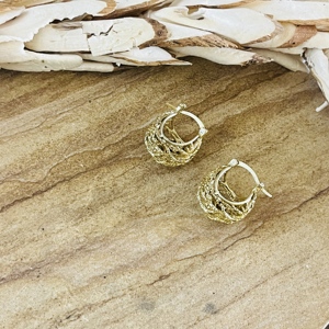 Boucles d'oreilles créoles en laiton plaqué or 18 carats pour femme, texturées or, style ethnique chic, bijoux créoles, vente en gros/OEM - Product Image 6