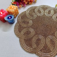 Set de table rectangulaire fait main avec motif en spirale, broderie textile artisanale, base en feuille de palmier pour la salle à manger, décoration de la maison