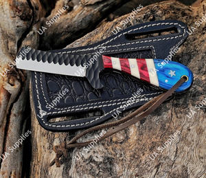 Couteau de chasse et de camping Western Cowboy en acier inoxydable forgé à la main, motif drapeau américain, lame droite de 4 pouces, OEM - Product Image 3