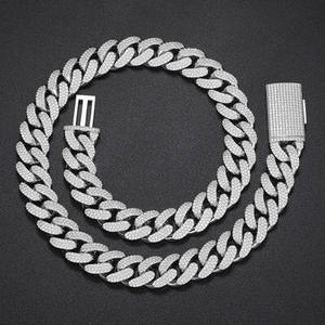 Miami Cuban Style 15mm Sparkling Moissanite <b>Chain</b> Necklace Rhodium Plated <b>925</b> <b>Sterling</b> <b>Silver</b> Hip Hop Streetwear <b>Men</b> Accent - Product Image 4