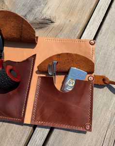 Étui de voyage en cuir véritable pour pipes, personnalisable avec logo, pochette pour pipes à tabac, accessoires pour fumeurs PRB-0017 - Product Image 1