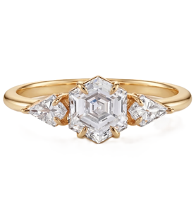 Wholesale DEF Color VS VVS Clarity 10K 14K 18K Solid Gold IGI Certified <b>Hexagon</b> Lab Grown Diamond Three Stone Ring Wedding Band - Product Image 1