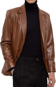 Abrigo de cuero de diseñador al por mayor para hombre, nuevo abrigo de cuero genuino para mujer, estilo casual, temperamento elegante, traje de cuero fino de longitud media para otoño - Product Image 3