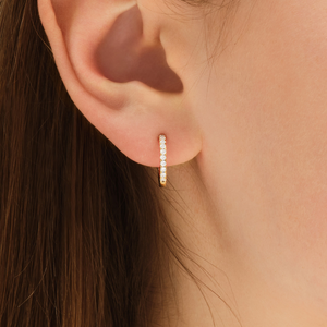 Pendientes de Oro Sólido de 14 Quilates con Baño de Rodio, Aro Abierto Pequeño en Forma de J, con Diamantes Cultivados en Laboratorio Certificados por IGI, Elegantes para Bodas, Fiestas y Aniversarios - Product Image 4