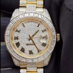 Reloj Mecánico de Lujo para Hombre, Totalmente Cubierto de Diamantes Moissanite, Estilo Hip Hop, Edición Limitada, en Tono Dorado - Product Image 1