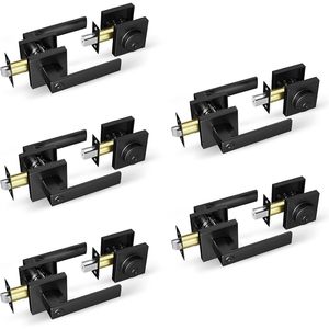 Maniglia per Porta d'Ingresso Moderna Quadrata Nera Opaca con Serratura a Cilindro Singolo e Set di 5 Bulloni per Porte e Finestre - Product Image 1