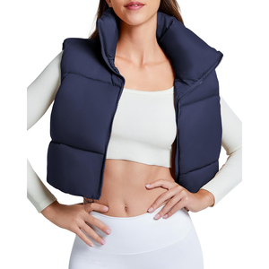 Dernier modèle de gilet matelassé pour femme à col montant, couleur unie, fermeture éclair, coupe courte, vêtement d'extérieur décontracté, coupe-vent, imperméable, avec fourrure - Product Image 5