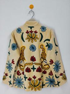 Elegant Artisan <b>Velvet</b> Embroidered Suzani Jacket With Floral & Tiger Pattern Full Sleeve Stand Collar Handmade <b>Women</b> Autumn <b>Coat</b> - Product Image 5