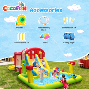 Cocofish Parque de Diversiones Inflable para Jardín, Castillo Hinchable con Piscina, Tobogán, Aro, Pistola de Agua, Combo Hinchable Grande para Niños - Product Image 4