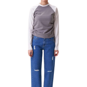 Camiseta Casual de Manga Larga para Mujer, Moderna, Ecológica, de Secado Rápido, Gris y Blanca, 100% Algodón Jersey, Primavera/Verano, Teñido Liso - Product Image 2