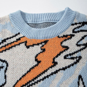 Pull en tricot pour homme à motif de dessin animé, manches longues, bleu clair, orange, imprimé dinosaure, style décontracté d'hiver - Product Image 2