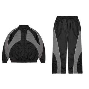Regular Length Sports Wear Draw Embroidered Spring 2 Piece Set Streetwear Men Loose Fit Windbreaker Hooded Jacket sets - Product Image 1