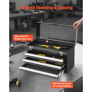 20.5-inch Portable Metal <b>Tool</b> <b>Box</b> with 3 Ball Bearing Slide Drawers <b>Small</b> <b>Tool</b> Chest Liners High-quality EVA - Product Image 3