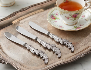 Stainless Steel <b>Cheese</b> <b>Knives</b> <b>Set</b> Of 4 Silver Finish Leaf Handle Design Durable For Butter Serving Kitchen Use And Hotel Use - Product Image 2