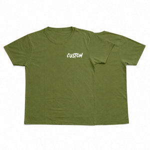 เสื้อยืดสีเขียวมะกอกสำหรับผู้ชาย ผ้าฝ้ายออร์แกนิค ระบายอากาศได้ดี คอกลม แขนสั้น ทรงปกติ สำหรับฤดูร้อน  รับสกรีนโลโก้ - Product Image 1