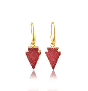 Wholesale fashion jewelry natural <b>red</b> sugar agate druzy hook style <b>earring</b> 18k gold electroplated arrowhead shape dangle <b>earring</b> - Product Image 1