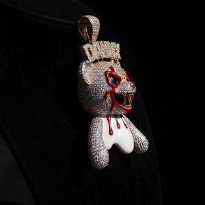 Colgante de oso de peluche con incrustaciones de moissanita, chapado en oro con esmalte, plata 925, formas de dibujos animados para colgantes y dijes de joyería fina - Product Image 3