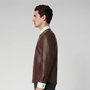 Chemise en cuir pour homme à col montant et boutons, chemise en cuir PU de vachette avec poches avant, chemise en cuir à manches longues pour garçon, chemise en cuir OEM pour homme - Product Image 3