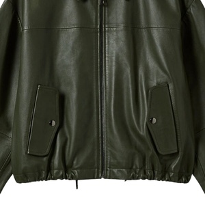 Blouson Bomber Unisexe en Cuir Véritable Vert Olive Foncé Coupe Ample Style Aviateur OEM Fermeture Éclair Décontracté Court et Ample - Product Image 5