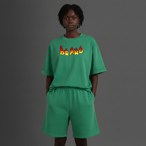 OEM/ODM 100% personnalisé, logo brodé, ensemble décontracté d'été, haut court et short au genou pour femme, coupe régulière, 2 tons, dentelle vintage, 2 pièces - Product Image 1
