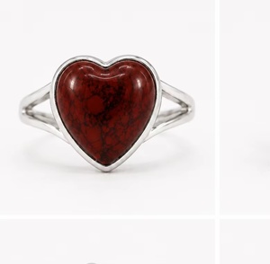 Anillos de Jaspe Rojo Natural de Alta Calidad para Mujer, Anillos Ajustables de Plata con Forma de Corazón para Compromiso y Boda - Product Image 4