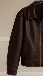Chaqueta Bomber de Cuero Genuino para Mujer, Cuello Camisero, Manga Larga, Cierre de Cremallera, Color Sólido, Estilo Biker, Otoño - Product Image 3