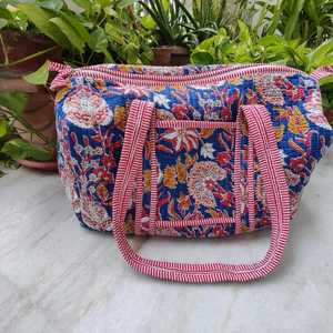 Bolsa de Viaje Grande de Algodón para Fin de Semana, Hecha a Mano, Acolchada, con Estampado de Bloques, con Cremallera, para Pasar la Noche, Venta al por Mayor del Fabricante - Product Image 2