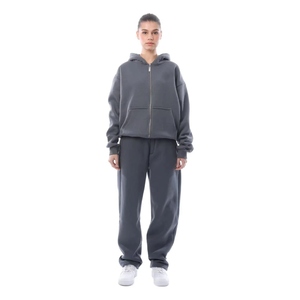 Winter Women 2 Piece <b>Set</b> Zip 100% Cotton Breathable Tracksuit with Elastic Waist and Regular Fit Cotton - Product Image 1