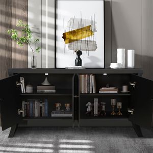 Aparador Industrial Refinado de 4 Puertas en Negro Sólido, Diseño de Almacenamiento Avanzado con Cierres de Bronce y Patas de Arco de Madera, Mesas Consola - Product Image 2