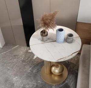 Modern <b>Marble</b> <b>Top</b> <b>Console</b> <b>Table</b> with Brass Pedestal Base Living Room Accent Furniture - Product Image 3