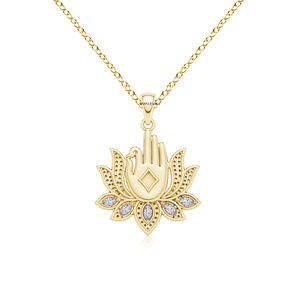 Pendentif unisexe en or 10K 14K 18K, argent 925 935, plaqué or, avec accents de diamants taille princesse Golden Lotus - Product Image 4
