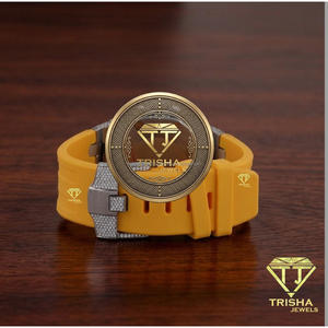 Custom Luxury Gold Tone Watch With Yellow Silicone Strap Sparkling Stone Set Case <b>Chronograph</b> Style Fashion Wristwatch For Men - Product Image 2