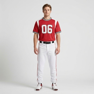 <b>Men</b> <b>Red</b> White Pullover Baseball Jersey Custom Printed Player Number Shirt with White Piping Pants Team Sportswear - Product Image 1