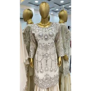 ZSR Designer <b>Beige</b> Party Wear Top with Fancy Dupatta and Gharara XL Size Elegant Stylish - Product Image 2