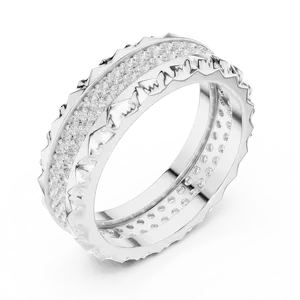 Anillo Unisex de Plata 925 con Diamantes Cultivados en Laboratorio, Multifila, Facetados, Micro Pavé, Texturizado, para Boda, Aniversario, Brillante - Product Image 4