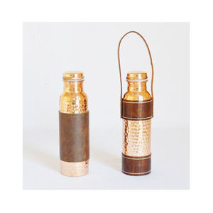 Handmade Pure Copper Water <b>Bottle</b> with Leather Sleeve, 1000ml Hammered Copper <b>Flask</b>, Ayurvedic Health Benefits Sports <b>Bottle</b> - Product Image 5