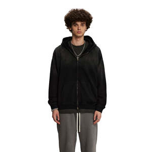Sweat-shirt à capuche noir pour homme, coupe classique, couleur unie, molleton décontracté, 100% coton, coupe-vent, 340g, vêtements d'hiver - Product Image 1