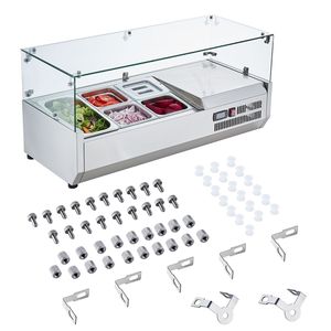 Stazione di Preparazione Condimenti da Banco 130W con 1 Vasca 1 1/3 e 4 Vasche 4 1/6 in Acciaio Inox 304 Refrigerato con Refrigerante R134a - Product Image 1