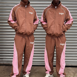 OEM Designer Nylon Windbreaker Tracksuit Set Custom Logo Stand Collar Side Piping <b>Detailing</b> Men's <b>Quick</b> Dry Zipper Tracksuit - Product Image 5