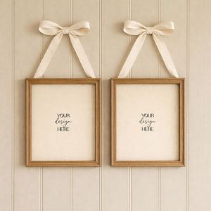 Cadre photo rectangulaire en bois avec ruban à nœud pour décoration suspendue - Product Image 1