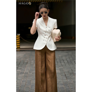 Blusa de Manga Corta con Cuello en V de Color Sólido para Mujer, Estilo Casual Elegante, Venta al Por Mayor, Modelo A8197 - Product Image 1