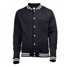 Veste de sport pour homme bleu marine avec manches en PU, col rabattu, fermeture à boutons, couleur unie, style preppy, vêtement d'automne - Product Image 2