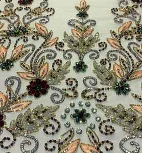 Tissu en dentelle perlée à la main avec pierres de cristal, vente en gros, pour robes de mariée, broderie sur filet, fabricant - Product Image 2