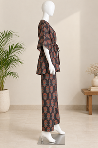 Conjunto de caftán negro estampado para mujer con pantalones palazzo de pierna ancha, elegante ropa informal étnica, conjunto de dos piezas para mujer - Product Image 3