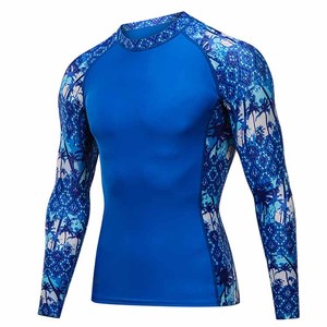Factory Supply High Collar Rash Guards Spandex/Polyester Anti-Bacterial <b>Men's</b> <b>Compression</b> <b>Shirt</b> Long Sleeve Rash Guard For Male - Product Image 3